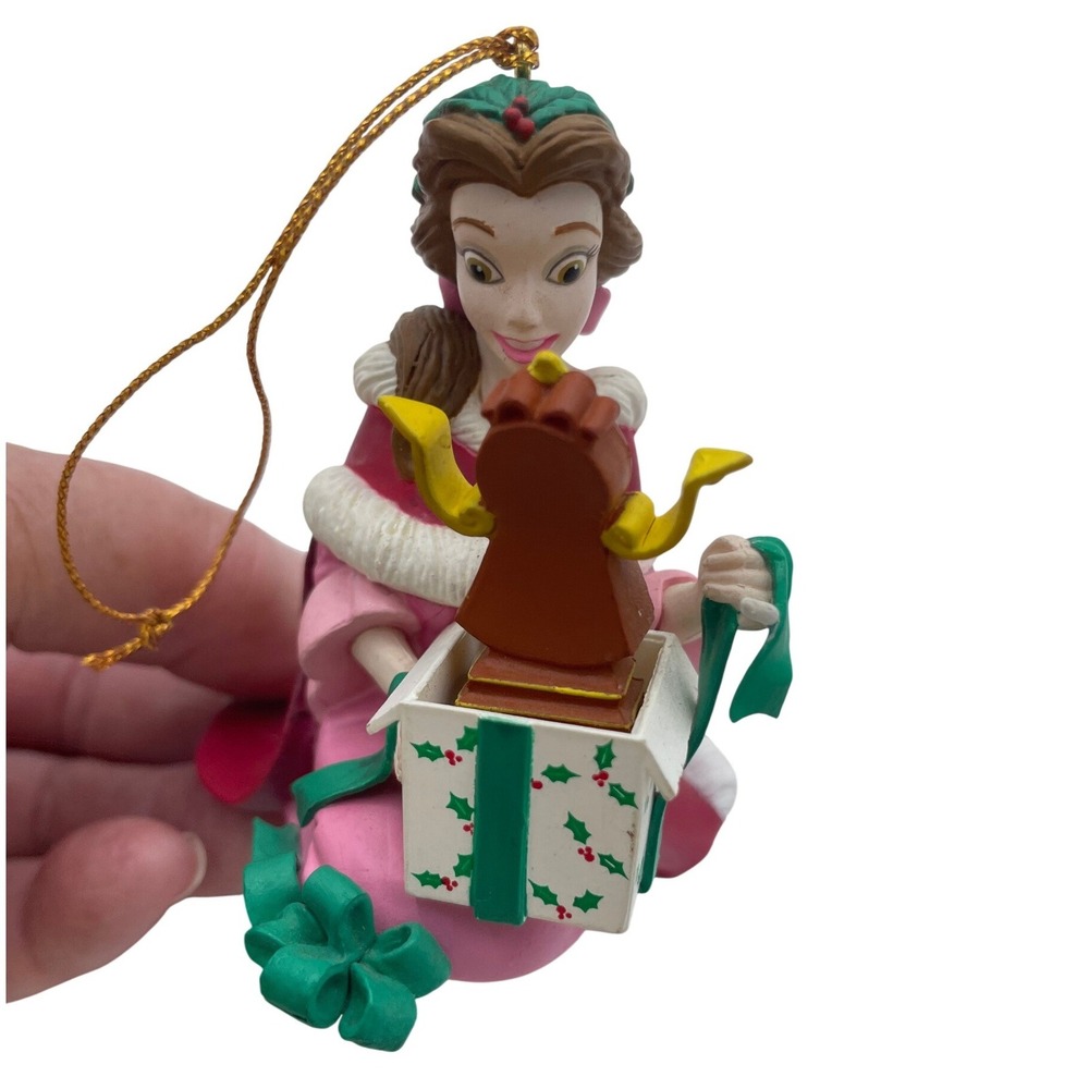 Disney Belle Beauty and the Beast Christmas Ornament Pink Dress Cogsworth Gift